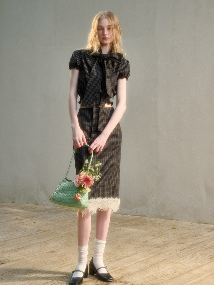 Natural Cotton Bow-Tie Shirt & Skirt Set - CHINASQUAD