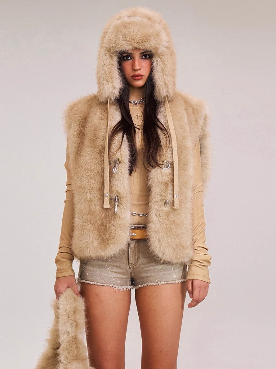 Cross Relic Oversized Faux Fur Vest