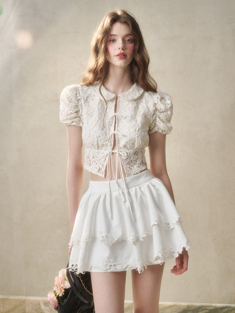 3D Lace Embroidery Hollow Out Cardigan - CHINASQUAD