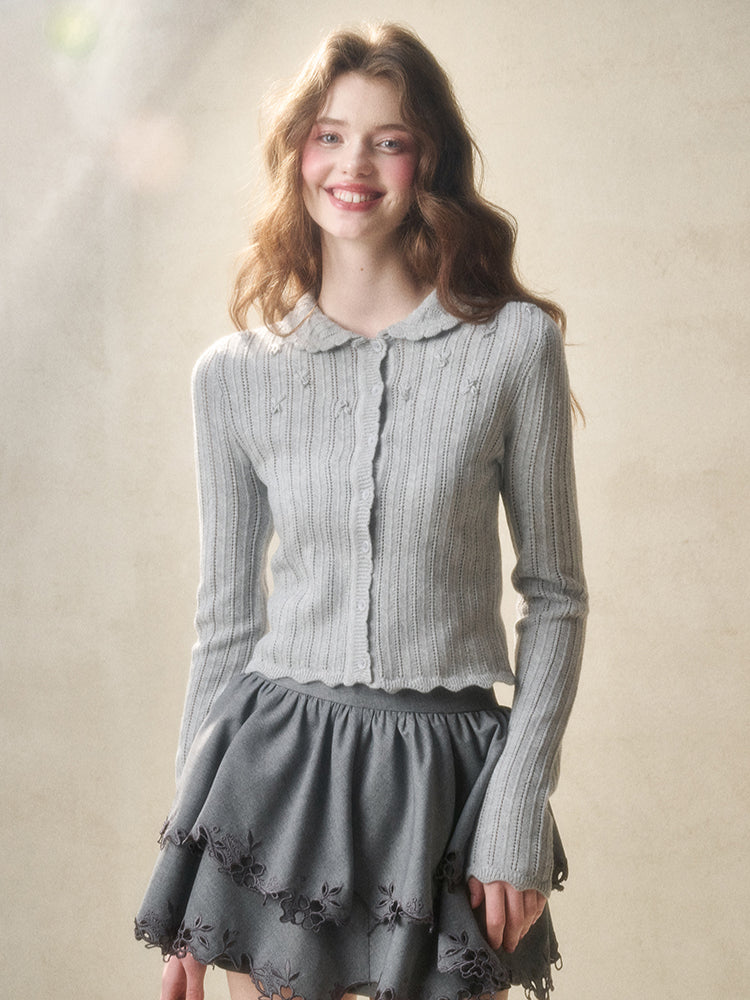 Embroidered Wool Hollow Cardigan & Tank Top Set - CHINASQUAD