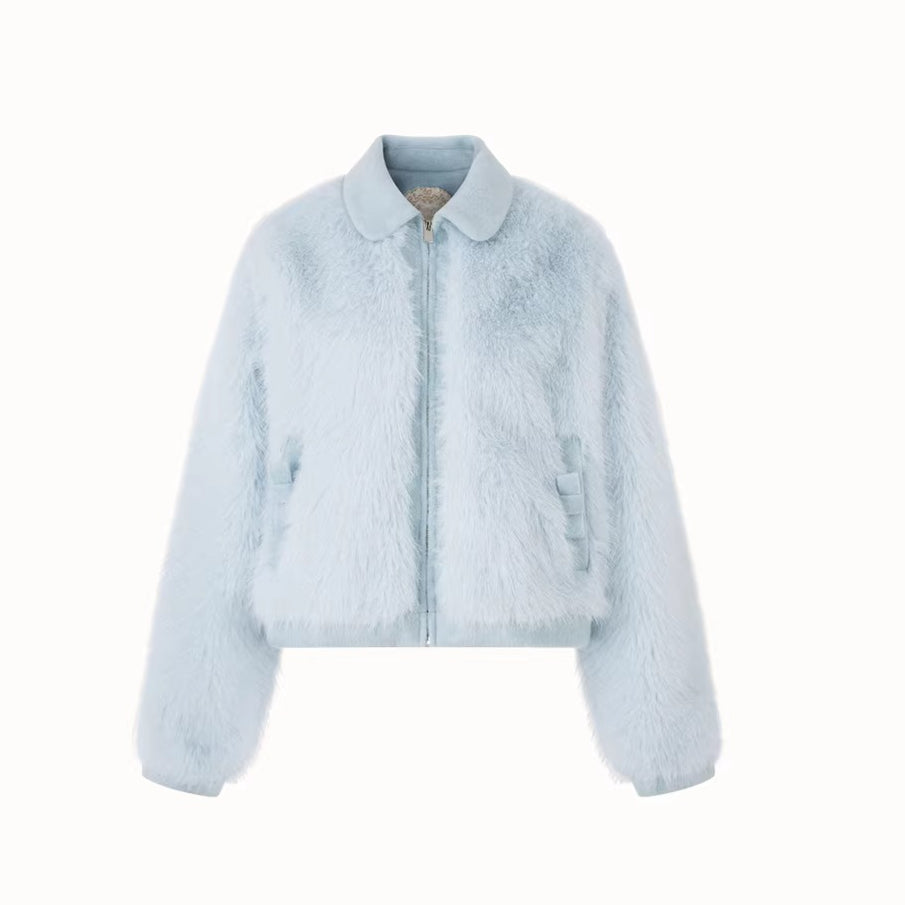 Faux Leather Peter Pan Collar Jacket