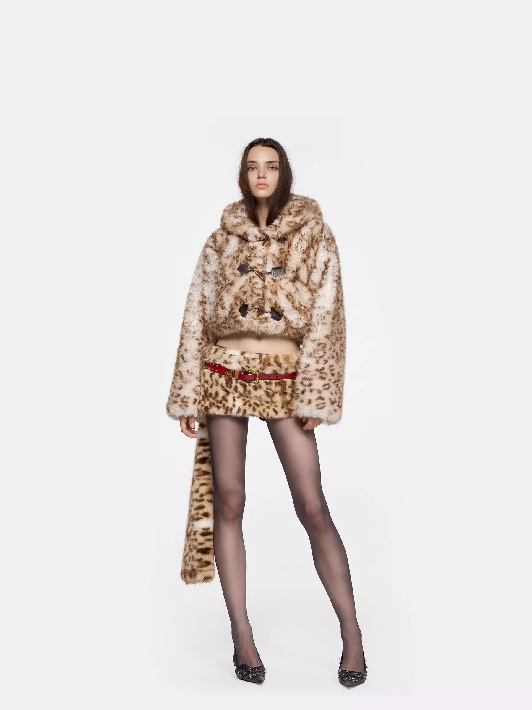 Leopard-Print Hooded Knit Jacket