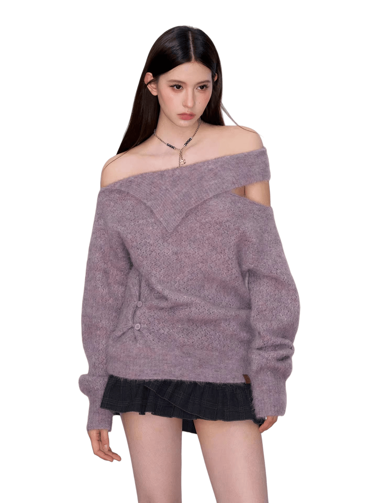 Off-Shoulder Relaxed Alpaca Knit Sweater