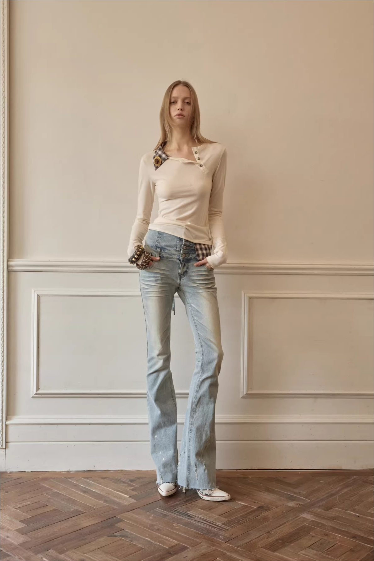 Layered Asymmetric Henley Long Sleeve Top