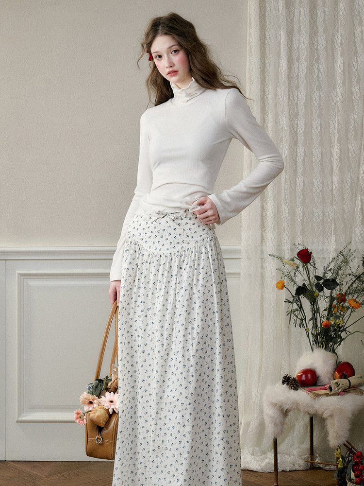 High-Waisted Slim Hand-Drawn Floral Skirt - CHINASQUAD