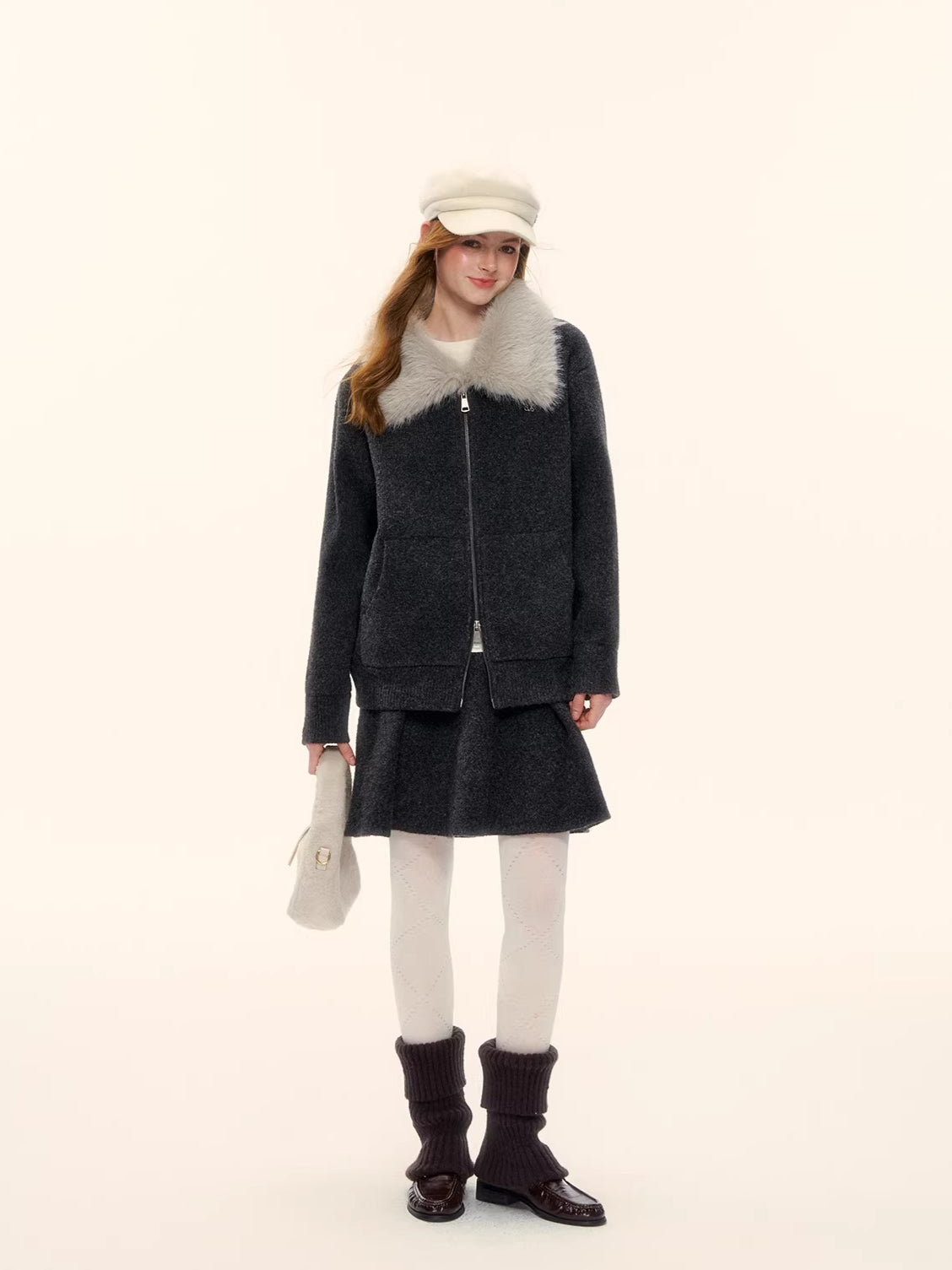 Wool-Blend Zip-Up Knit Jacket