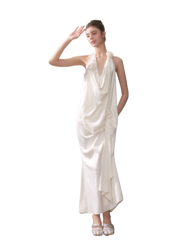 Ouro Shiny Satin Long Dress - CHINASQUAD
