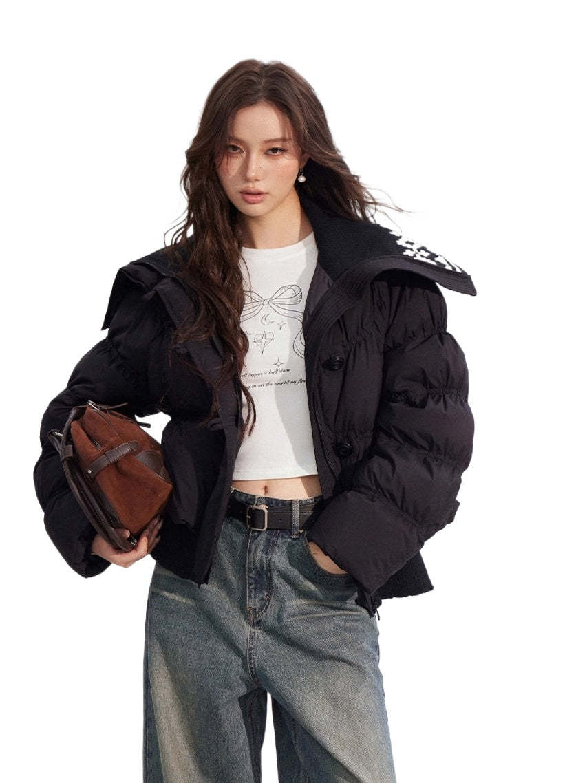 Contrast Panel Sailor Collar Down Jacket