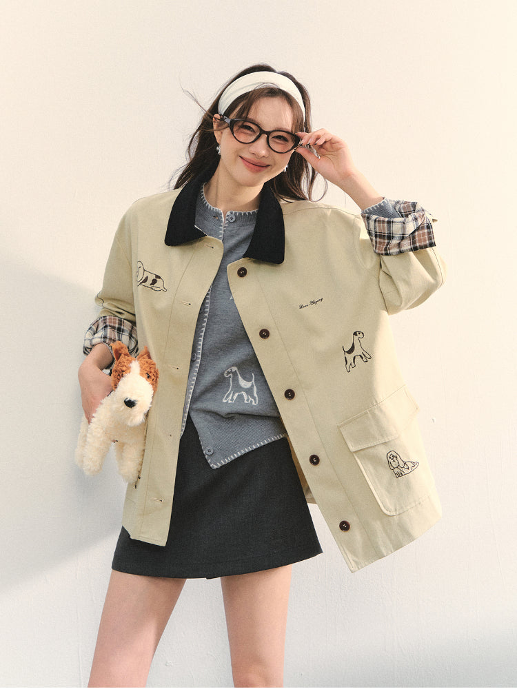 Barn Style Puppy Embroidery Jacket - CHINASQUAD