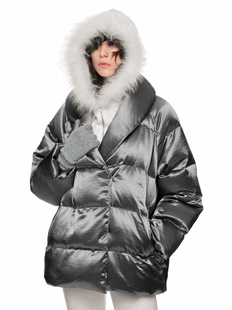 Silver Satin Oversized Down - CHINASQUAD
