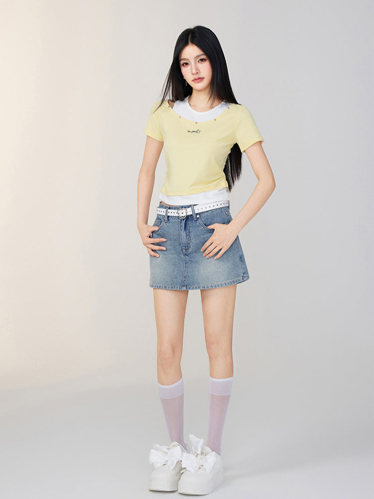 Faux Two-Piece Color-Blocked T-shirt - CHINASQUAD