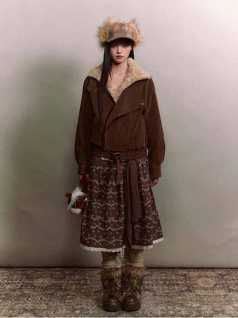 Original Suede Shearling Moto Oversized Lapel Jacket - CHINASQUAD