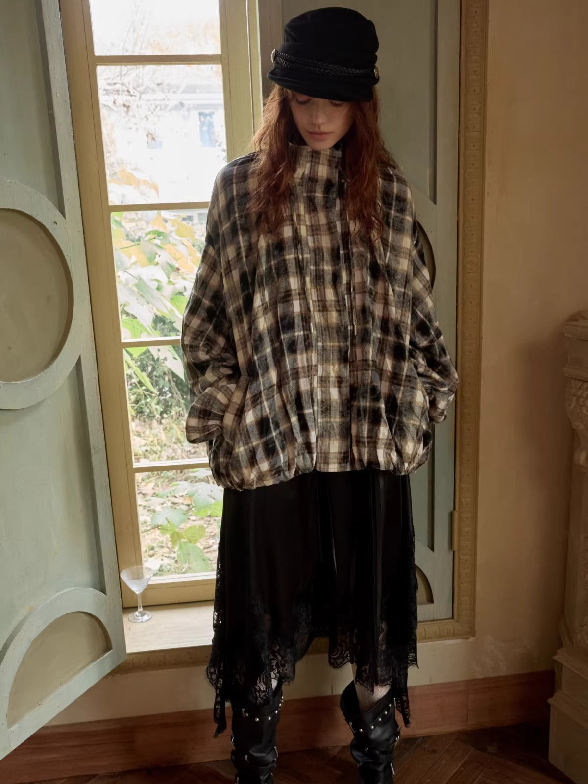 Ruched Stand-Collar Oversized Jacket