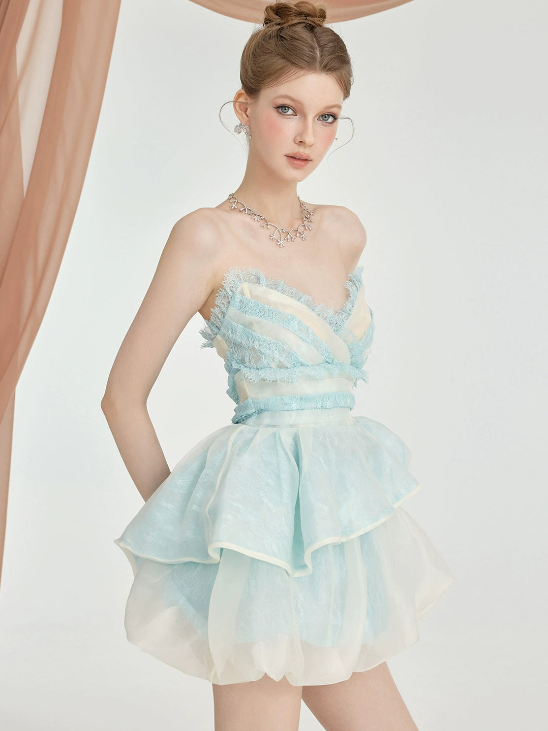 Berry Irregular Design V-Neck Bustier & Skirt Set - CHINASQUAD