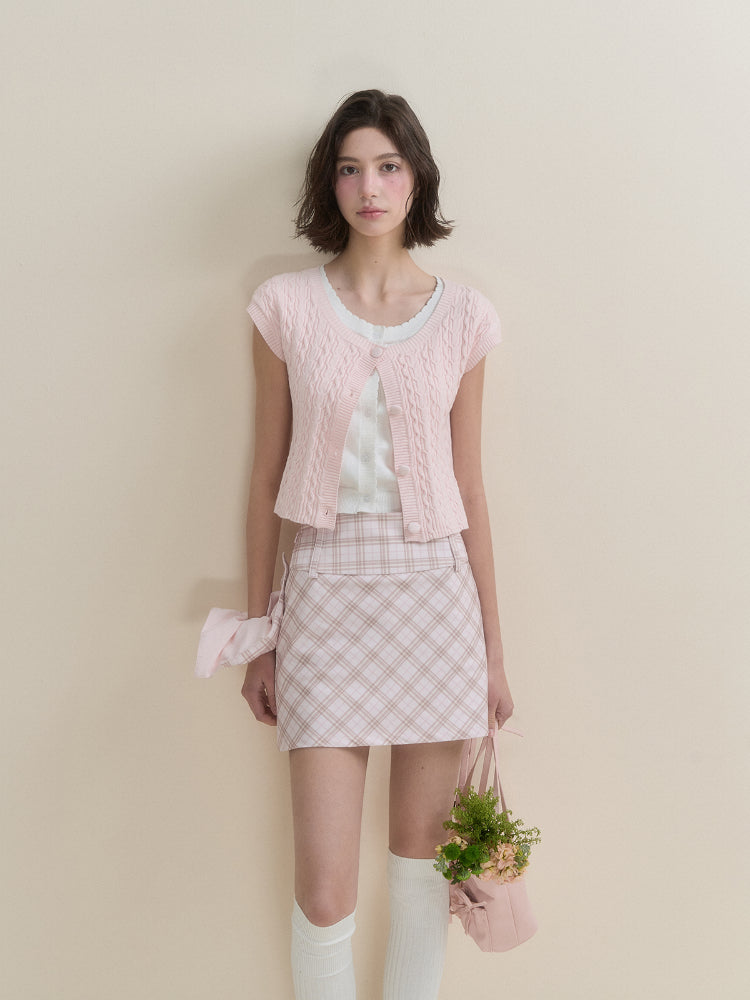 Fake Two-piece Short Sleeve Knitted Top - CHINASQUAD