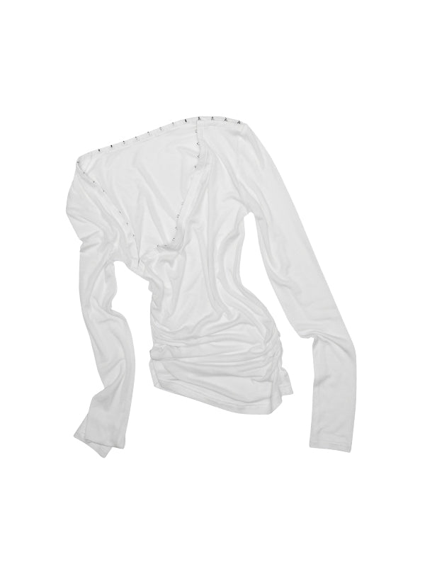 Deconstructed Buttoned Asymmetrical Shoulder Crewneck - CHINASQUAD