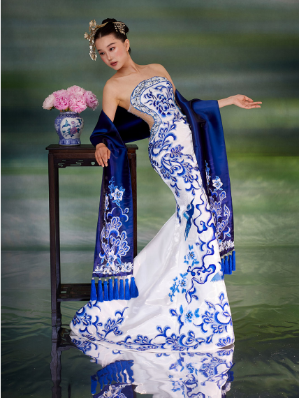 Porcelain Embroidered Mermaid Gown