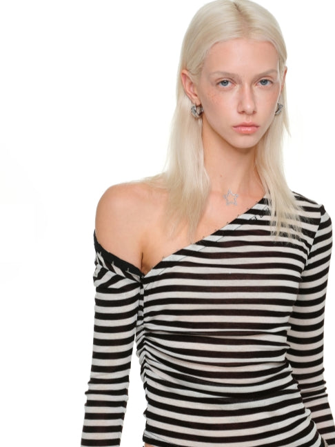 Deconstructed Buttoned Asymmetrical Shoulder Crewneck - CHINASQUAD