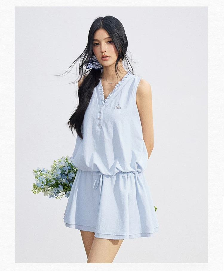 Ruffle Tie Waist Sleeveless Mini Dress
