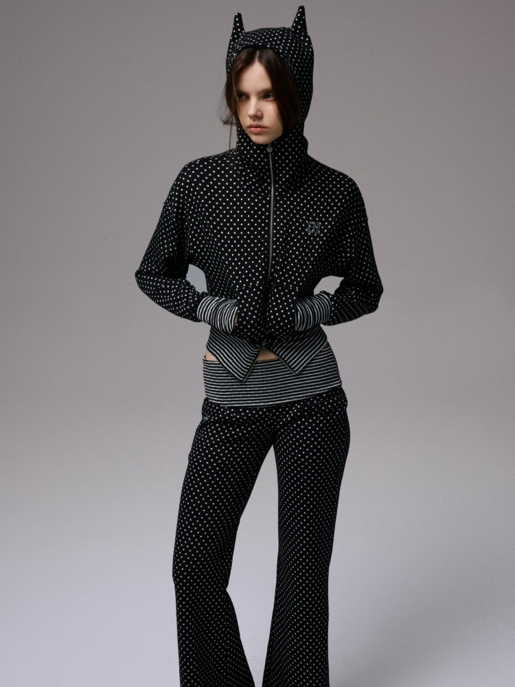 Double-Slider Small Polka Dot Devil Horn Hoodie - CHINASQUAD