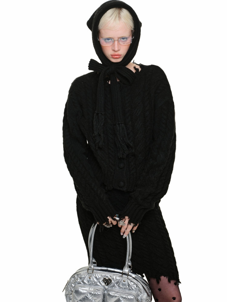 Cable Knit Cardigan & Skirt Set - CHINASQUAD