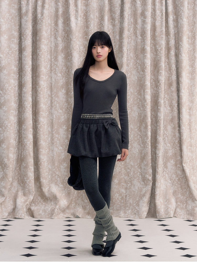 Double Waistband Bow-knot Peplum Skirt - CHINASQUAD