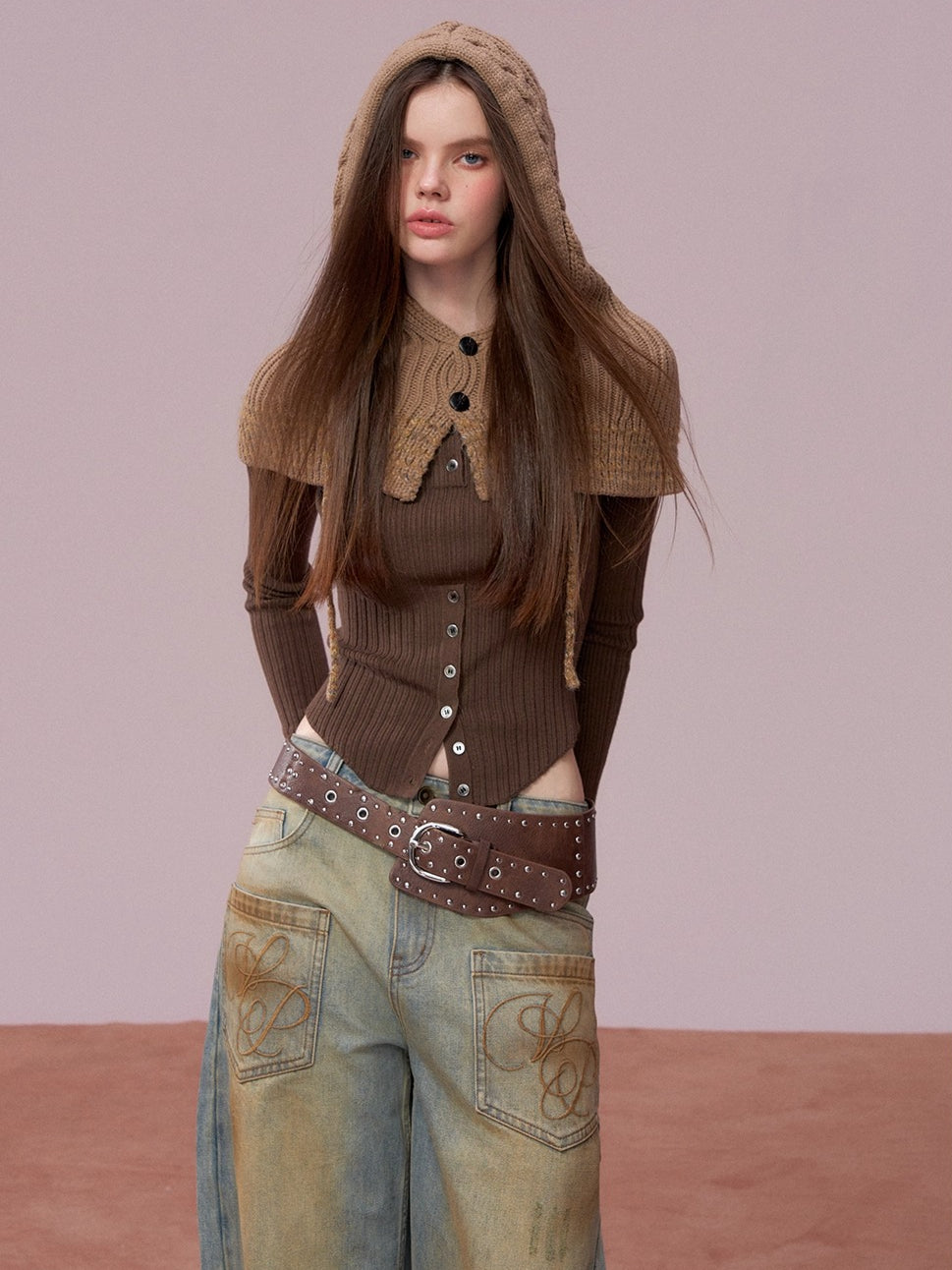 Knit Cardigan & Hooded Cape Set