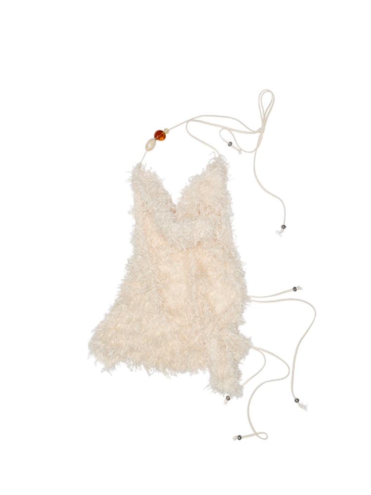 V-Neck Beaded Draped Collar Halter Cami Top - CHINASQUAD