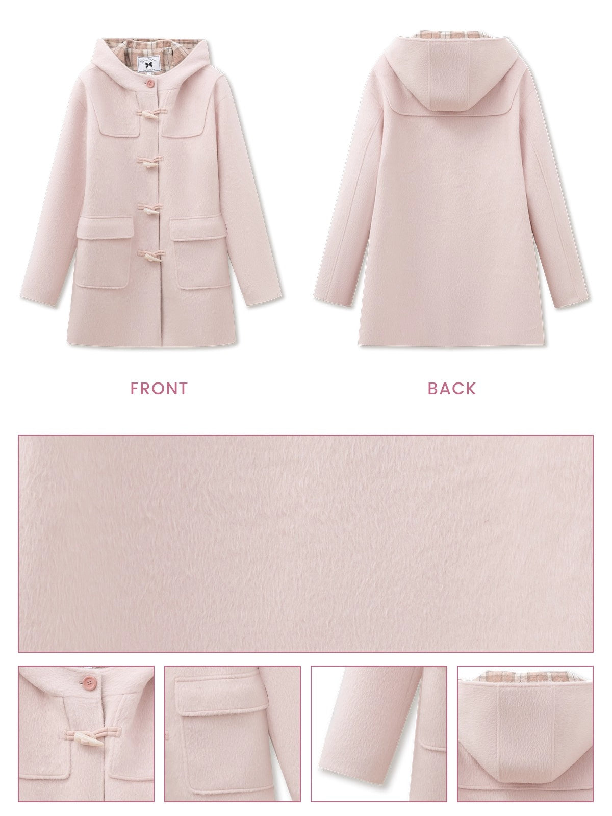 Pink Plaid Horn-buttoned Coat - CHINASQUAD
