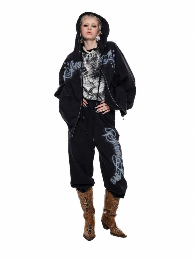 Letter Print Loose Elastic Cuffs Joggers - CHINASQUAD