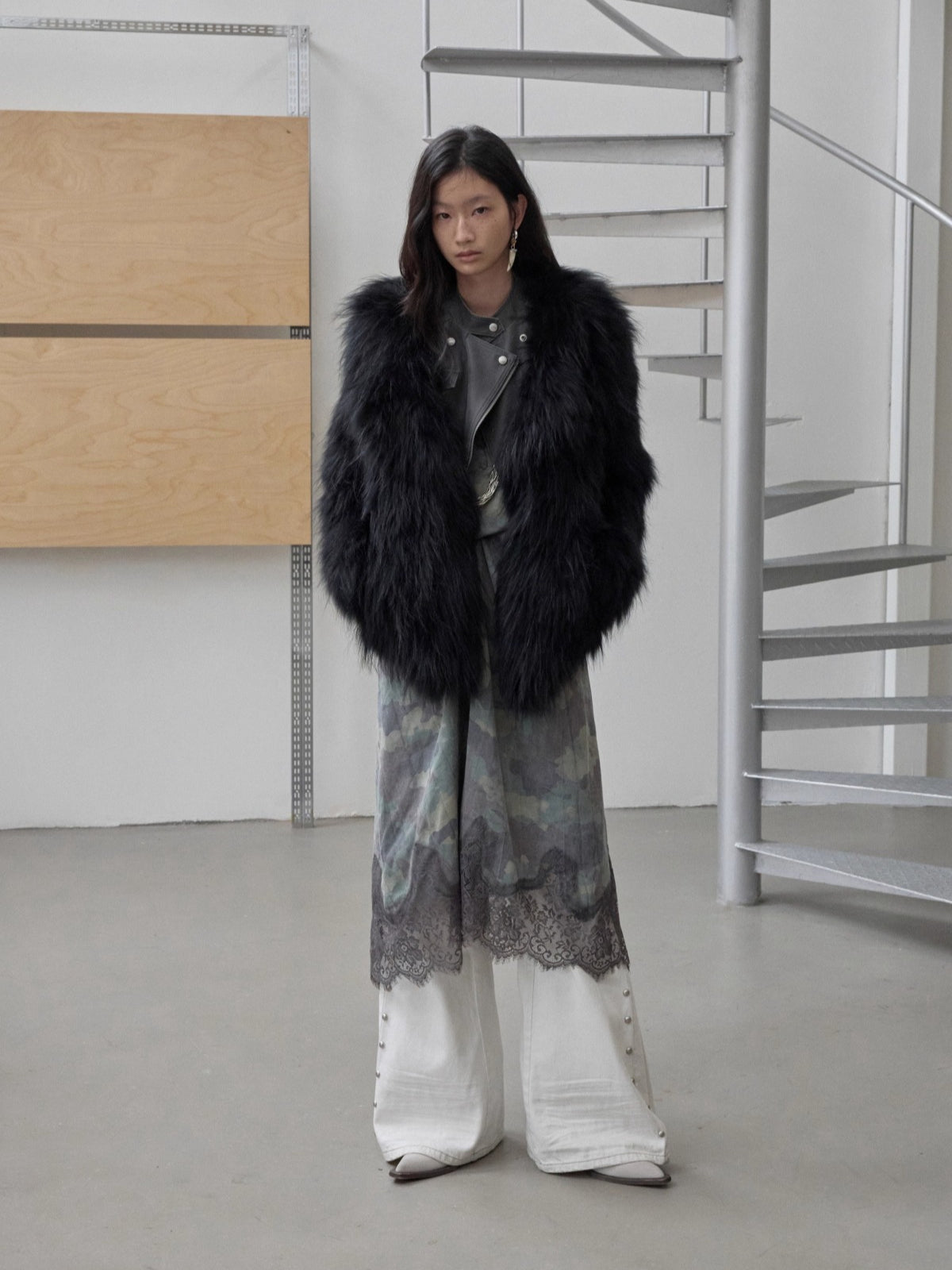 Camouflage Lace-Trim Printed Slip Dress - CHINASQUAD