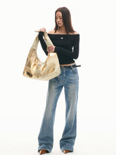 Pure Cotton Twill Denim Large Capacity Foldable Crescent Bag - CHINASQUAD