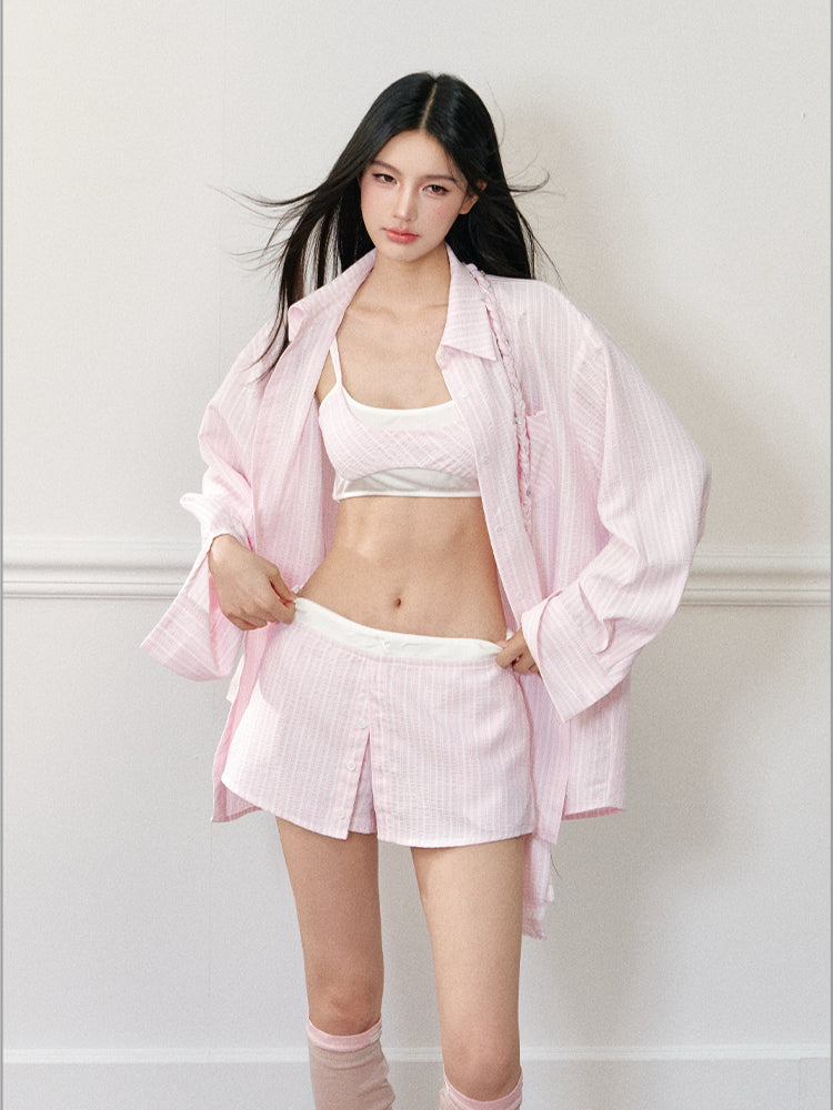 Fake Two-Piece Slip Tank Top & Shorts Set - CHINASQUAD