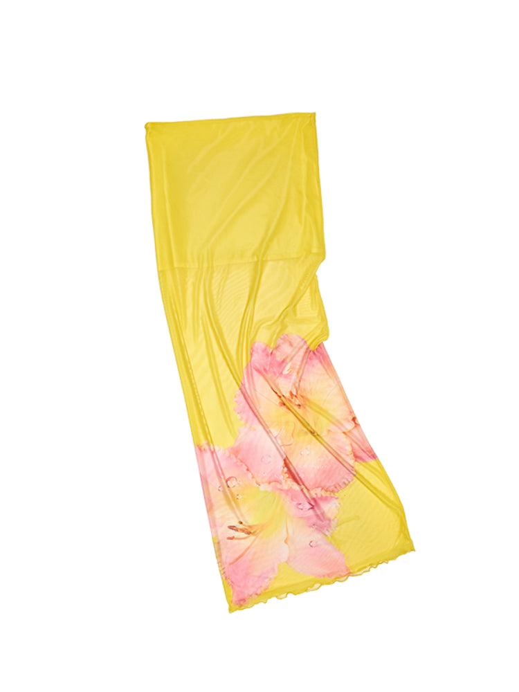 Floral Print Rhinestone Mesh Vest - CHINASQUAD