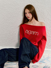 Red & Gray Pearl-studded Off-shoulder Sweatshirt - CHINASQUAD
