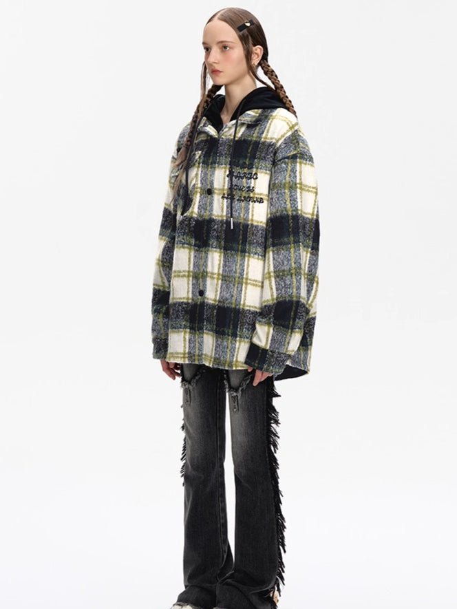 Plaid Patchwork Teddy Zip Overshirt Jacket