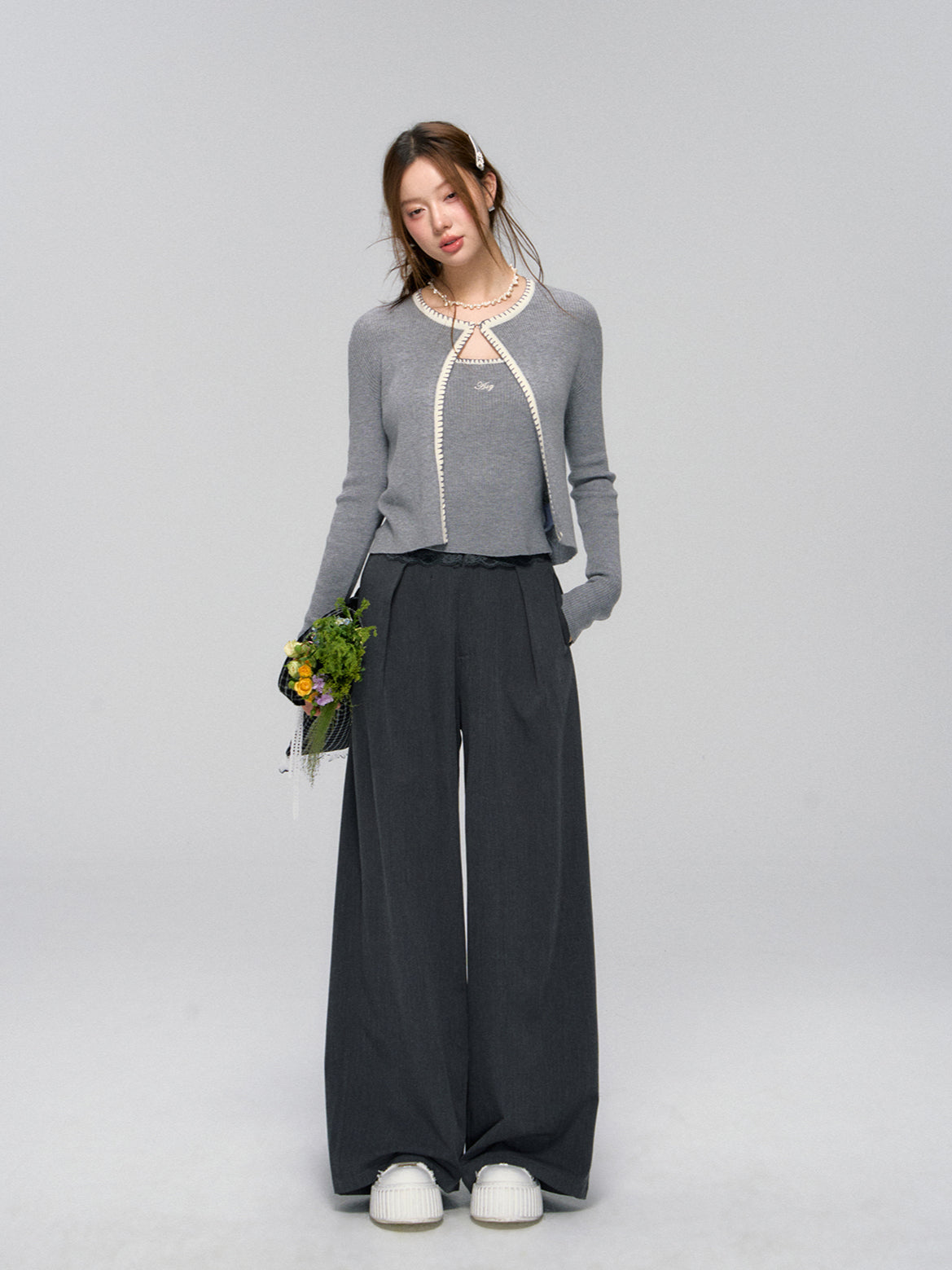 Shell Trim Knit Cardigan Set - CHINASQUAD