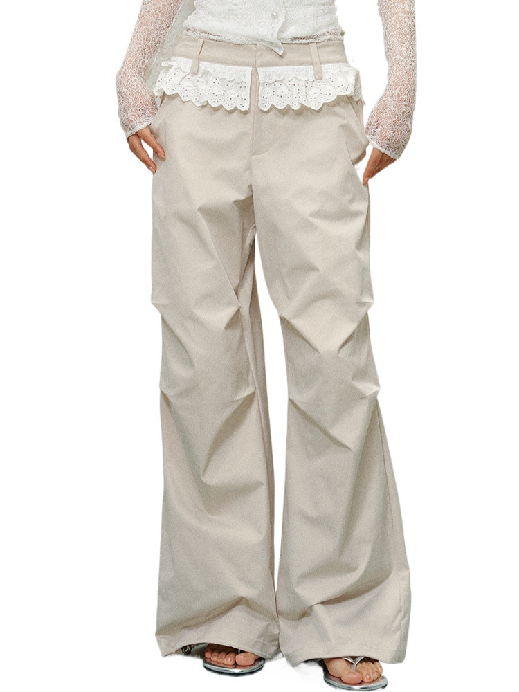 Lace Trim Pleated Cargo Pants - CHINASQUAD
