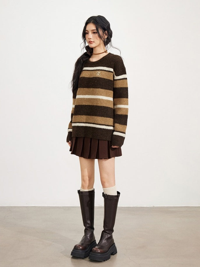 Retro Striped Wool-Blend Crewneck - CHINASQUAD