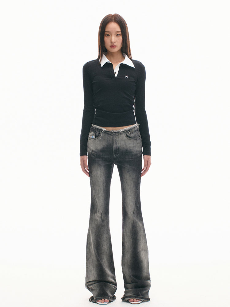 Heavy Washed High-Stretch Flared Jeans - CHINASQUAD