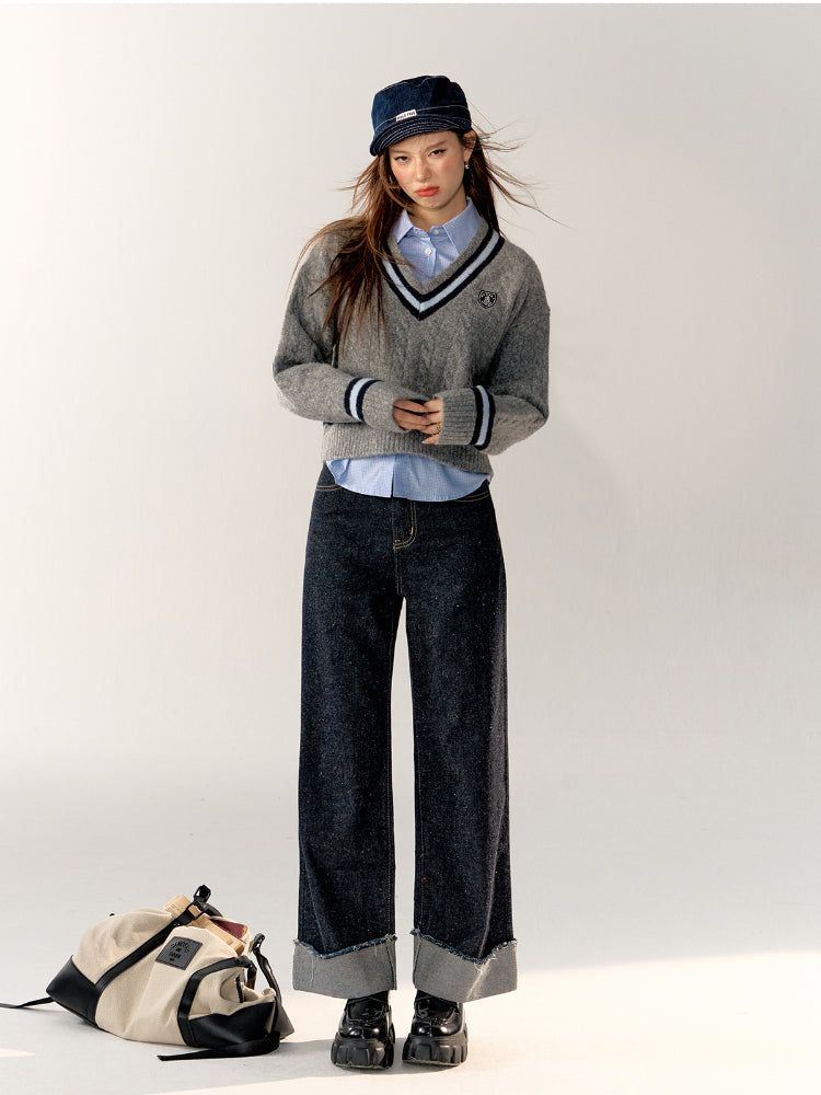 Academy Style Color-Block Knit Long-Sleeve Top - CHINASQUAD