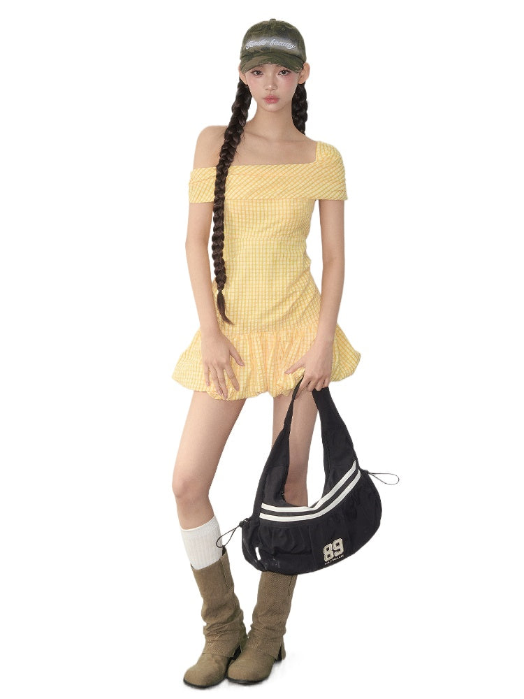 Yellow Plaid Smocked Dress - CHINASQUAD