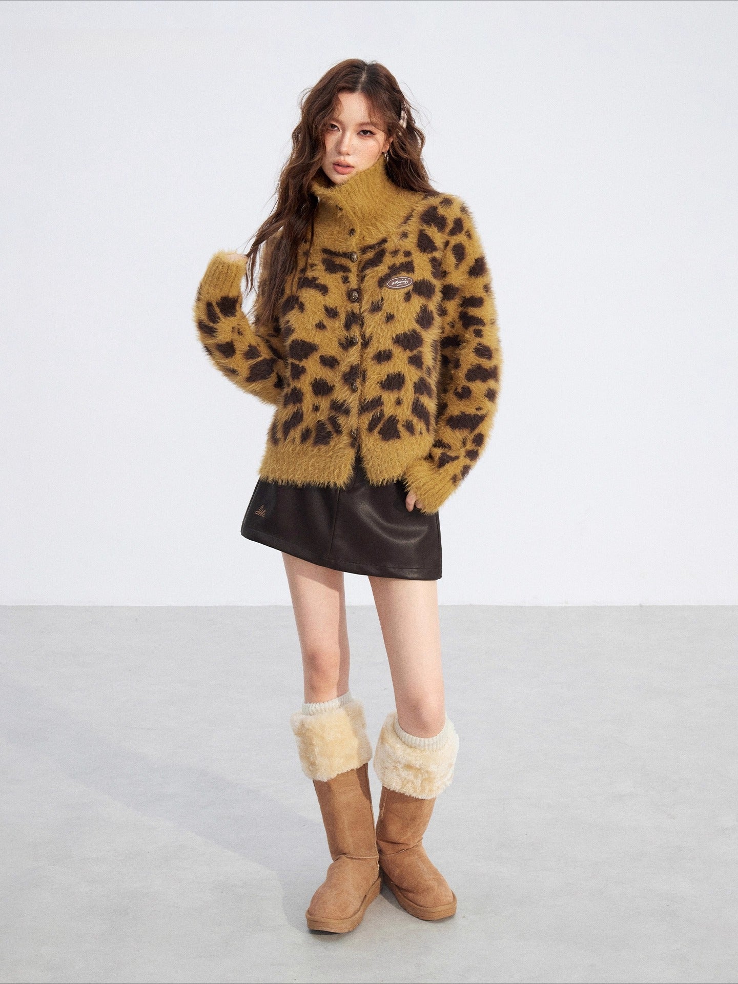 Leopard Mink-Plush Knit Sweater