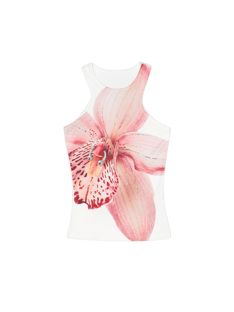Floral Print Rhinestone Vest - CHINASQUAD
