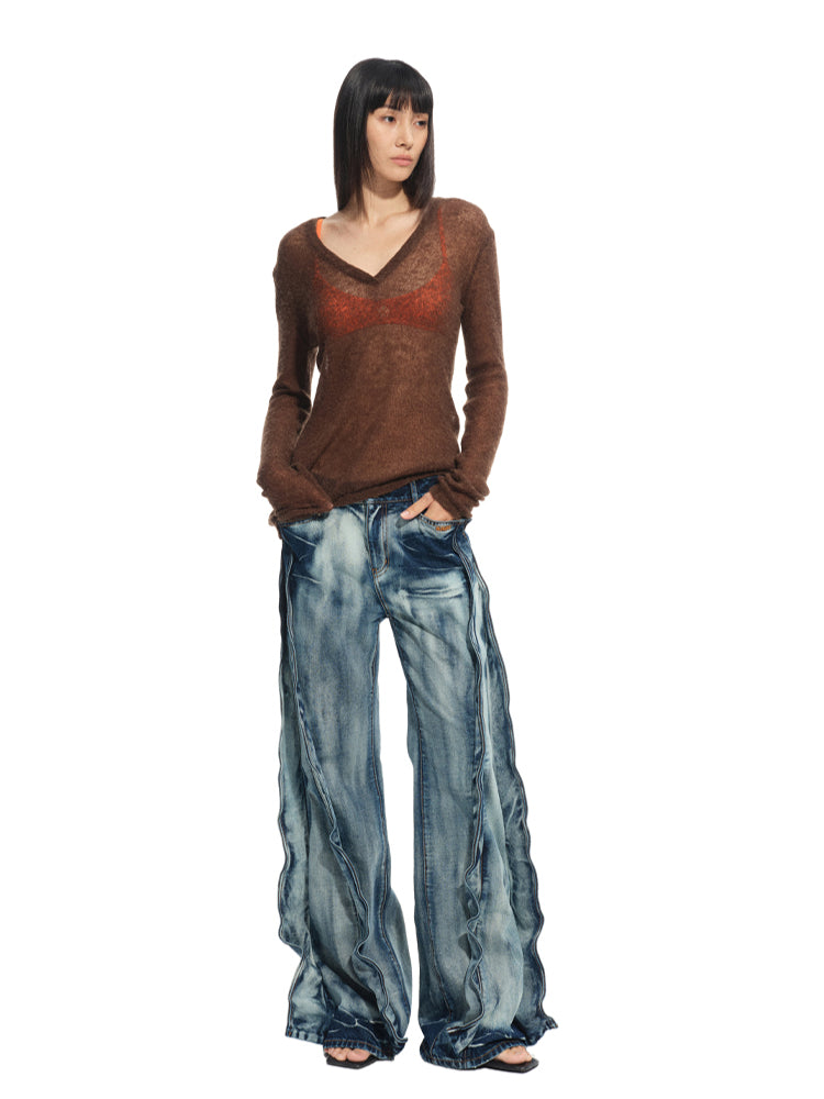 Alpaca Irregular Thin Long-sleeve Blouse - CHINASQUAD