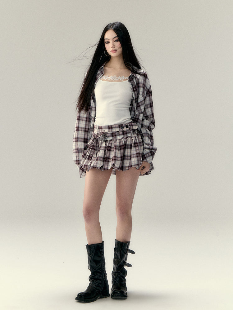 Plaid Design Shirt & Skirt Set - CHINASQUAD