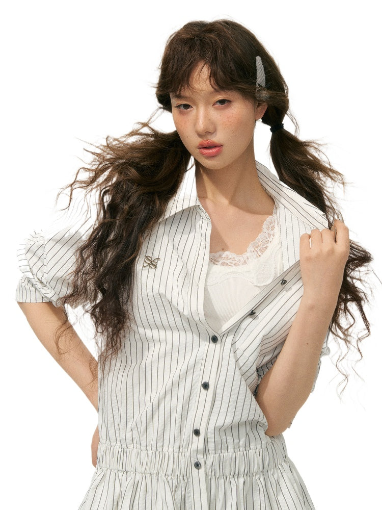 Waisted Collar Ruffle Blouse