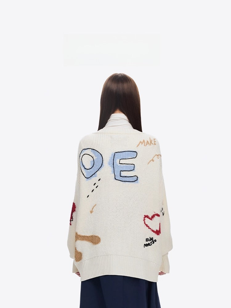 Graffiti Knit V-Neck Cardigan