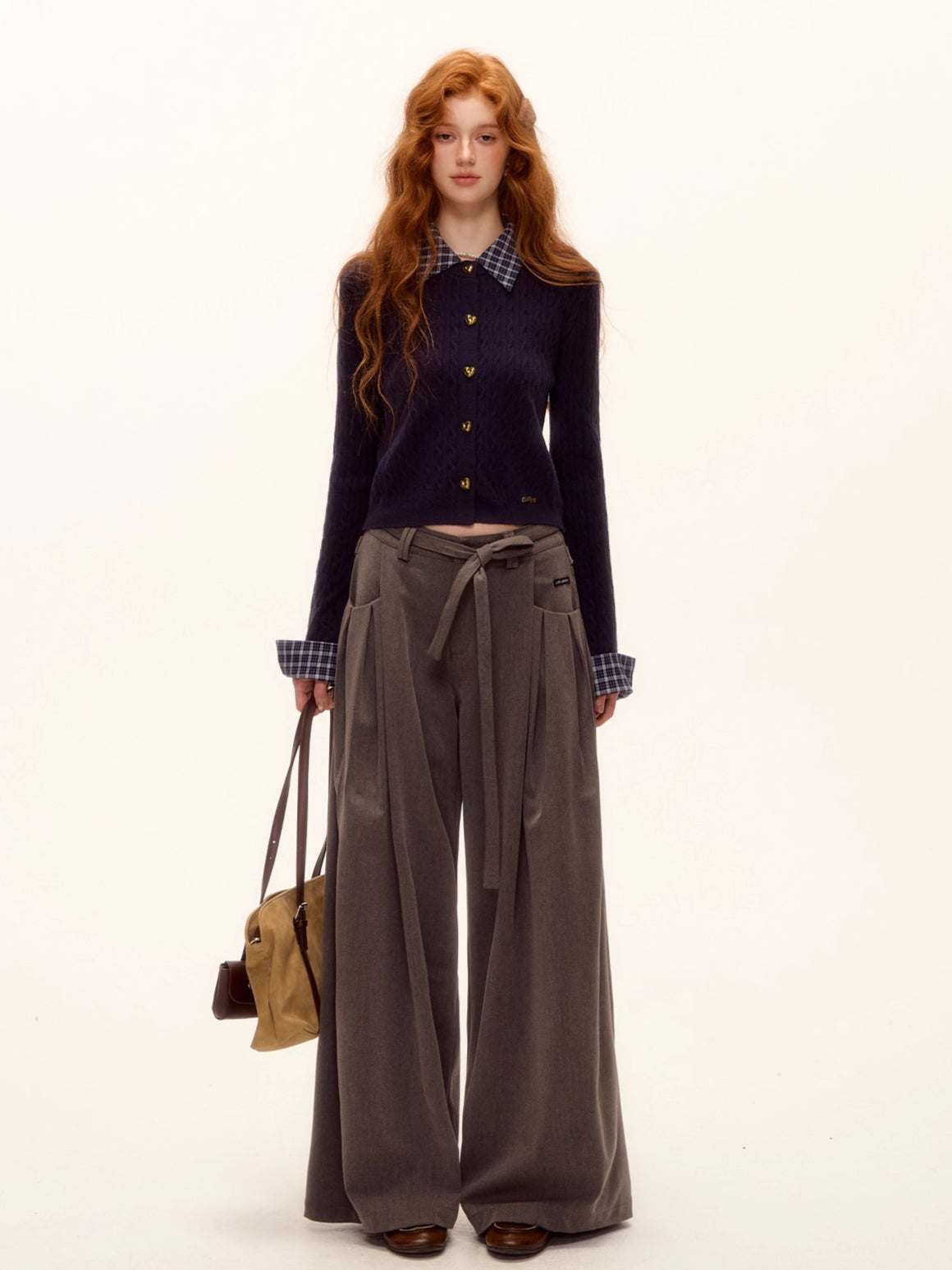 Pleated Tie-Waist Wide-Leg Trousers