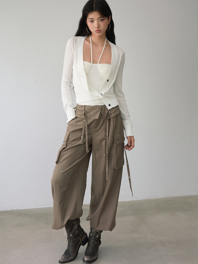 White Single-breasted Knitted Cardigan - CHINASQUAD